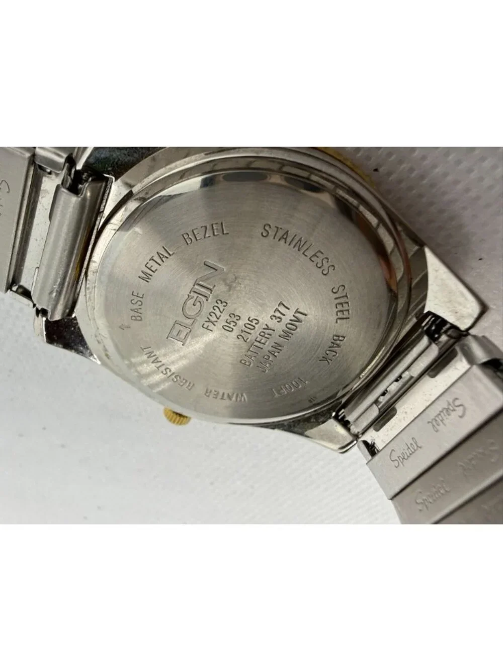 Elgin Men's President-Style Day-Date Watch Two-Tone Fluted Bezel Silver Dial